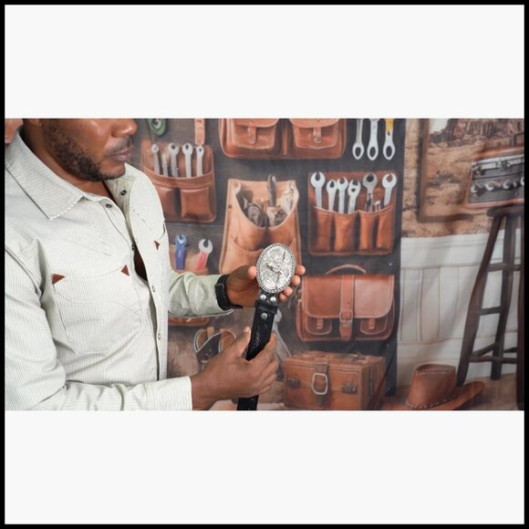 Western Leather Belt with Bull Buckle for Jeans